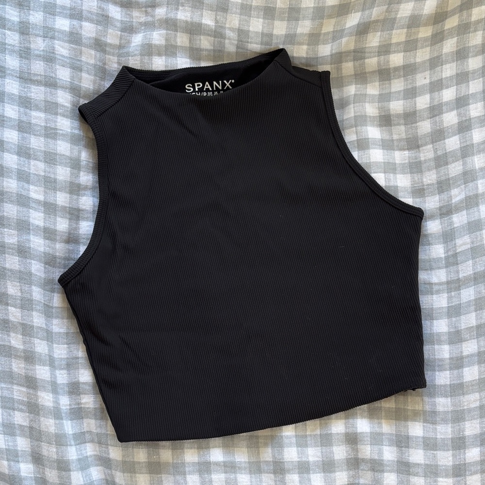 SPANX Black Ribbed High-Neck Cropped Tank